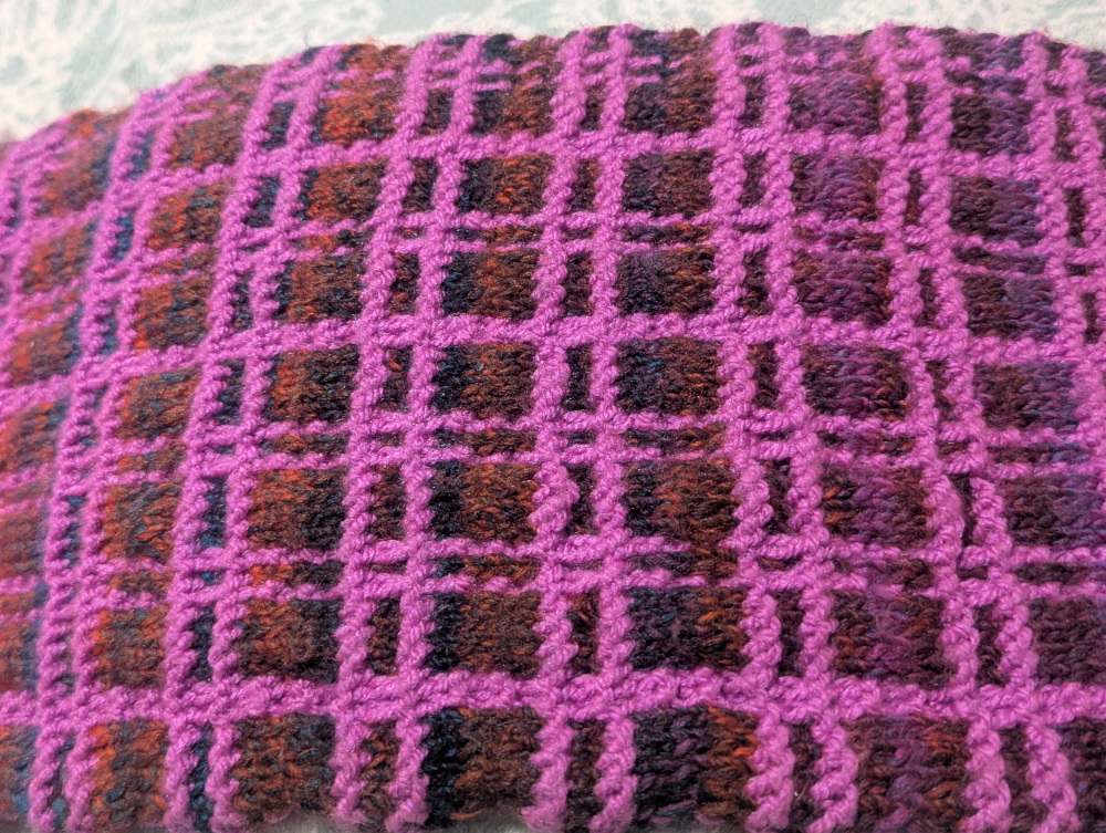 mosaic knit plaid scarf